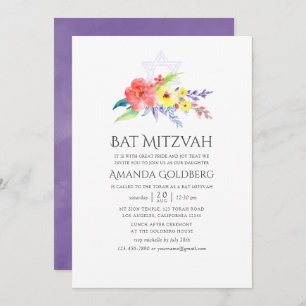 Waterverf Floral Bat Mitzvah Kaart