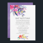 Waterverf Floral Bat Mitzvah Kaart<br><div class="desc">Uitgebreide felgekleurde wildflower waterverf bat mitzvah uitnodigingen met accenten van pruim,  ultraviolet en salie groen ontworpen om snel en gemakkelijk te worden aangepast aan uw evenement specifieke kenmerken.</div>