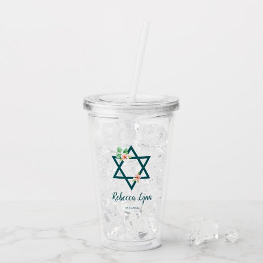 Waterverf Floral Beach Bat Mitzvah Acryl Drinkbeker (Achterkant ijs)