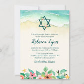 Waterverf Floral Beach Bat Mitzvah Kaart (Voorkant)