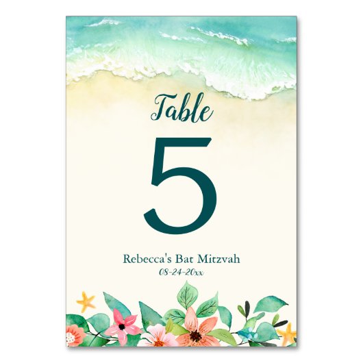 Waterverf Floral Beach Bat Mitzvah Kaart (Voorkant)