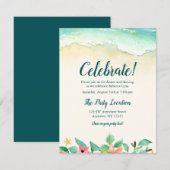 Waterverf Floral Beach Bat Mitzvah Receptie Informatiekaartje (Voorkant / Achterkant)