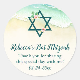 Waterverf Floral Beach Bat Mitzvah Ronde Sticker
