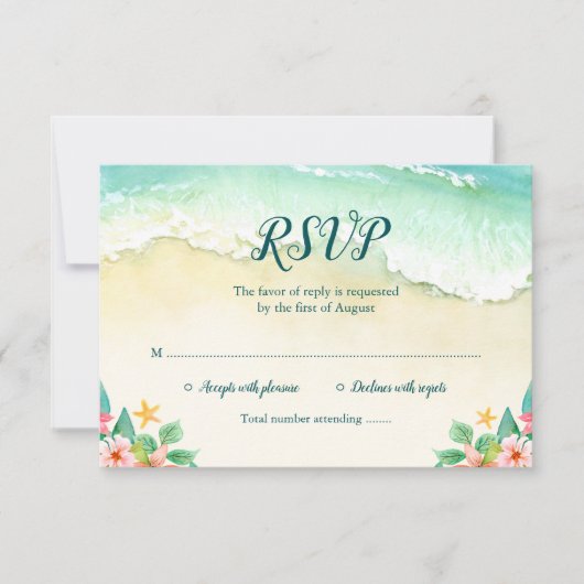 Waterverf Floral Beach Bat Mitzvah RSVP Kaartje (Voorkant)