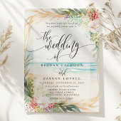 Waterverf Floral Beach Calligraphy Summer Wedding Kaart