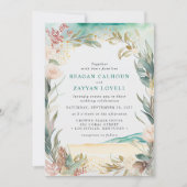 Waterverf Floral Beach Grass Wedding Invitation Kaart (Voorkant)