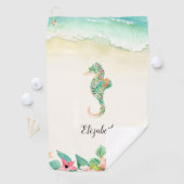 Waterverf Floral Beach Seahorse Personalized Golfhanddoek (Insitu)