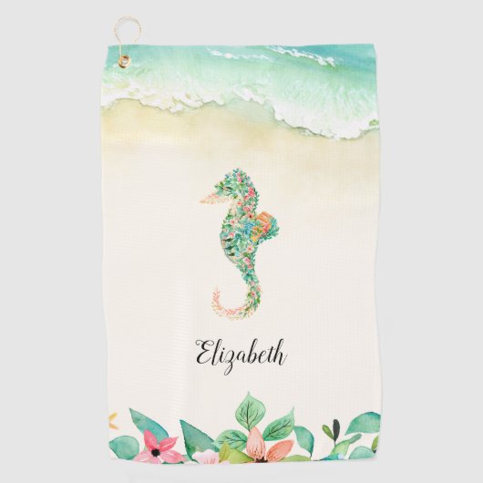 Waterverf Floral Beach Seahorse Personalized Golfhanddoek (Voorkant)