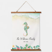 Waterverf Floral Beach Seahorse Personalized Hangend Wandkleed (Voorkant)