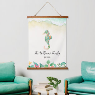 Waterverf Floral Beach Seahorse Personalized Hangend Wandkleed
