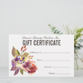 Waterverf Floral Beauty Salon Gift Certificate (Staand voorkant)