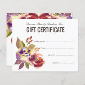 Waterverf Floral Beauty Salon Gift Certificate (Voorkant / Achterkant)