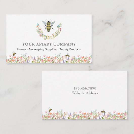 Waterverf Floral Bee Apiary Visitekaartje (Voorkant / Achterkant)