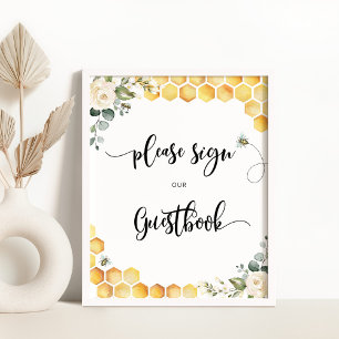 Waterverf floral bee teken Guestbook Poster