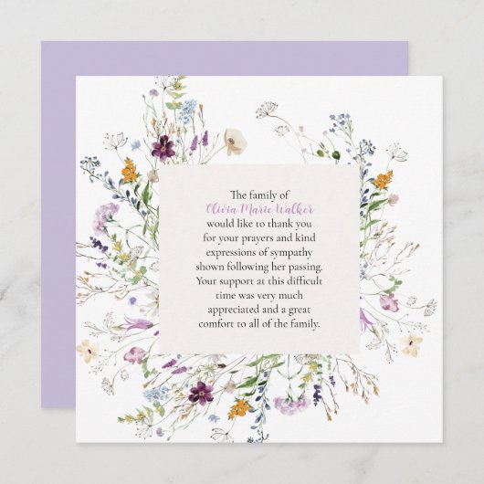 Waterverf Floral begrafenis Dank u wel Kaart (Voorkant / Achterkant)