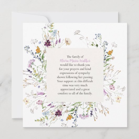 Waterverf Floral begrafenis Dank u wel Kaart (Voorkant)