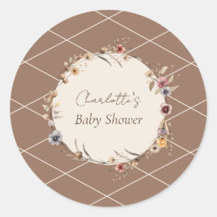 Waterverf Floral Beige Baby shower Envelope Seal Ronde Sticker
