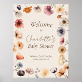 Waterverf Floral Beige Baby shower Welkom Poster (Voorkant)