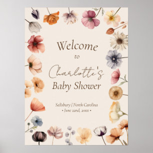 Waterverf Floral Beige Baby shower Welkom Poster