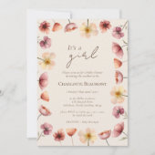 Waterverf Floral Beige Het is een Meisje Baby show Kaart (Voorkant)