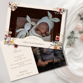 Waterverf Floral Beige Twee Foto Geboorte Aankondiging