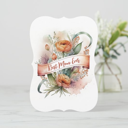 Waterverf Floral Best Ma Ever Banner Moederdag Feestdagenkaart (Staand voorkant)