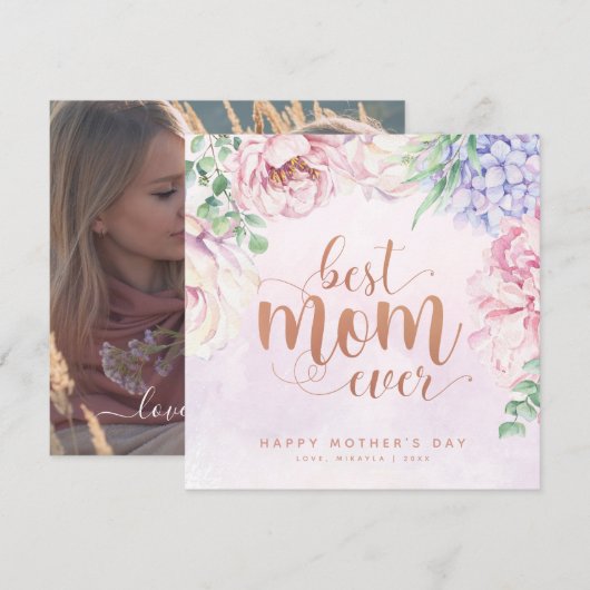 Waterverf Floral Best Mam Ever Photo Card Kaart (Voorkant / Achterkant)