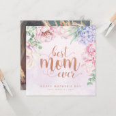 Waterverf Floral Best Mam Ever Photo Card Kaart (Voorkant / Achterkant in situ)