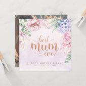 Waterverf Floral Best Mum Ever Photo Card Kaart (Voorkant / Achterkant in situ)