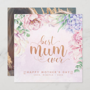 Waterverf Floral Best Mum Ever Photo Card Kaart