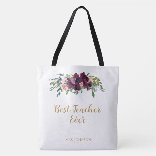 Waterverf Floral Beste Leraar Ooit Tote Bag (Voorkant)