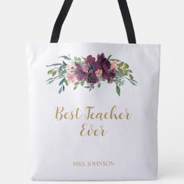Waterverf Floral Beste Leraar Ooit Tote Bag
