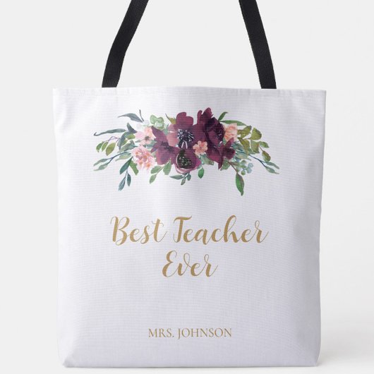 Waterverf Floral Beste Leraar Ooit Tote Bag