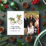 Waterverf Floral Bicycle - Kerstfamilie Foto Feestdagenkaart<br><div class="desc">Een vrolijk en vrolijk waterverf briefkaart voor kerstbegroetingen met  fietsen.</div>