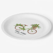 Waterverf Floral Bicycle kerstfeest Papieren Bordje (Gekanteld)