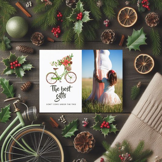 Waterverf Floral Bicycle Kerstmis Baby Verwacht Aankondigingskaart