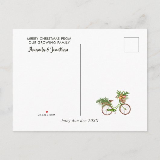 Waterverf Floral Bicycle Kerstmis Baby Verwacht Aankondigingskaart (Achterkant)