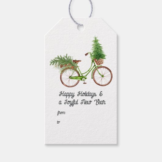 Waterverf Floral Bicycle Kerstmis Cadeaulabel (Voorkant)