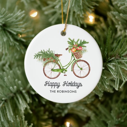 Waterverf Floral Bicycle Kerstmis Keramisch Ornament (Boom)