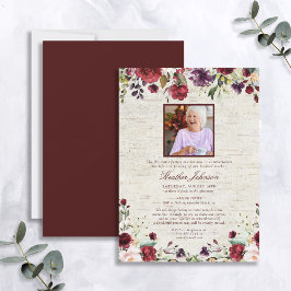 Waterverf Floral Birch Memorial Rustic Burgundy Kaart