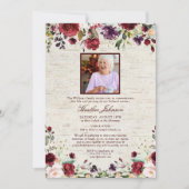 Waterverf Floral Birch Memorial Rustic Burgundy Kaart (Voorkant)