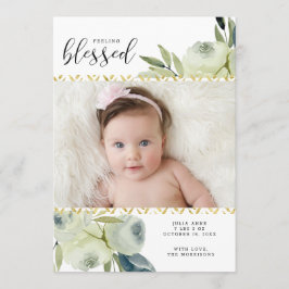 Waterverf Floral Birth kondiging met foto's Kaart