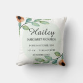Waterverf Floral Birth Stats Announounge Pillow Kussen (Voorkant)