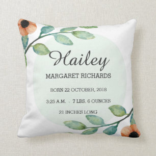 Waterverf Floral Birth Stats Announounge Pillow Kussen