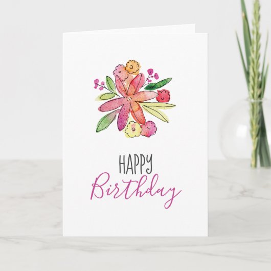 Waterverf Floral Birthday Card Bedankkaart (Voorkant)