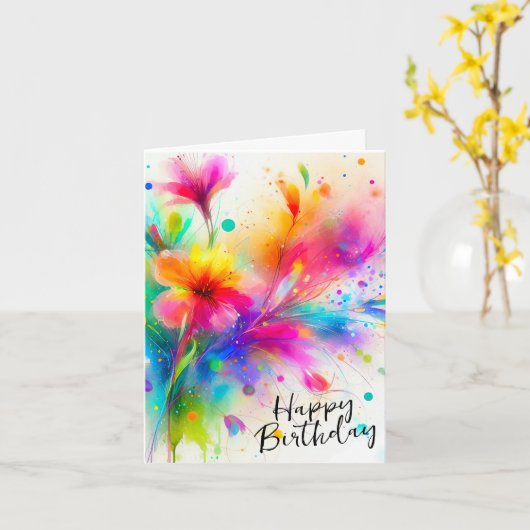 Waterverf Floral Birthday Card Kaart (Gele Bloem)