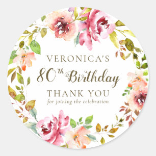 Waterverf Floral Birthday Hartelijk dank Ronde Sticker