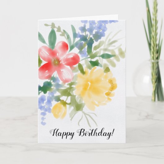 Waterverf Floral Birthday Kaart (Voorkant)