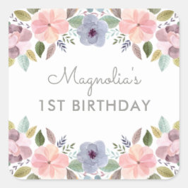  Waterverf Floral Birthday Name Vierkante Sticker