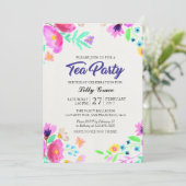 Waterverf Floral Birthday Tea Party Kaart (Staand voorkant)